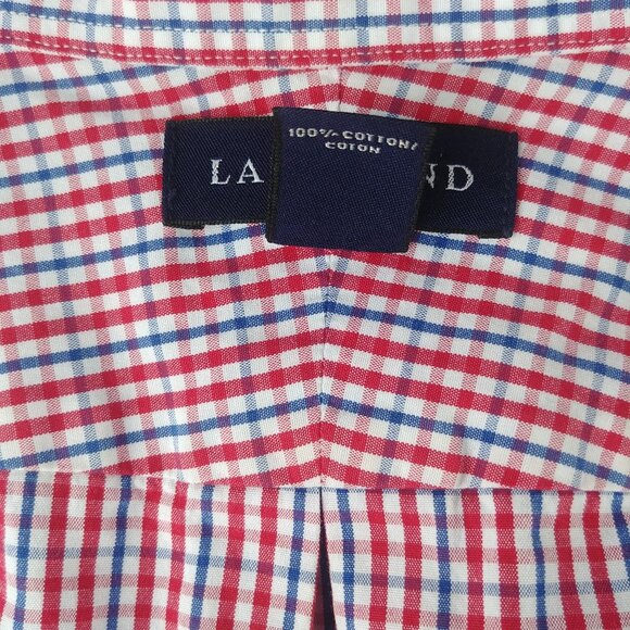 Lands' End Mens White Red Blue Plaid Button Down Shirt 100% cotton XL - Picture 10 of 13